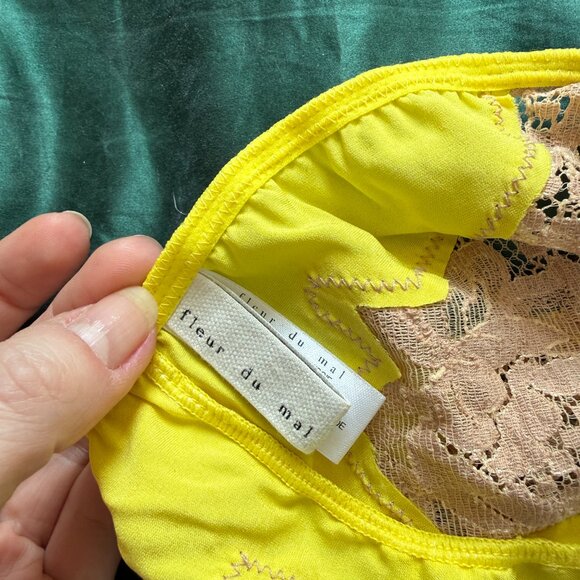 Fleur du Mal Yellow Silk Satin & Lace Bra + Thong Set – 34D/XS - Picture 7 of 7
